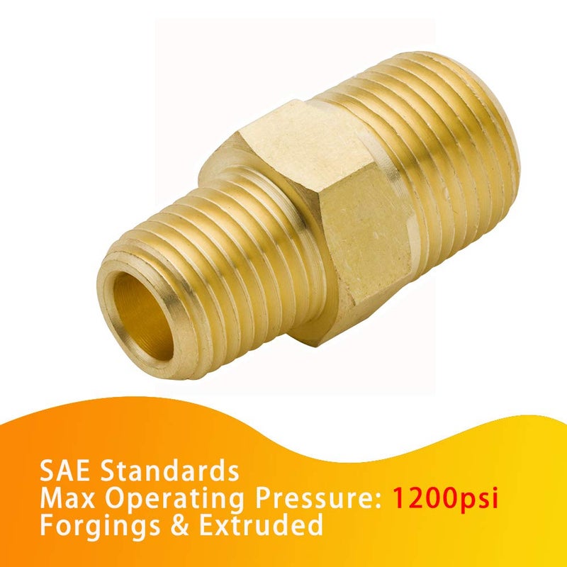 Legines Brass Reducing Hex Nipple, 1/2" NPT Male x 3/8" NPT Male Straight Connector Pipe Fitting 1200psi (Pack of 2) - Image 3